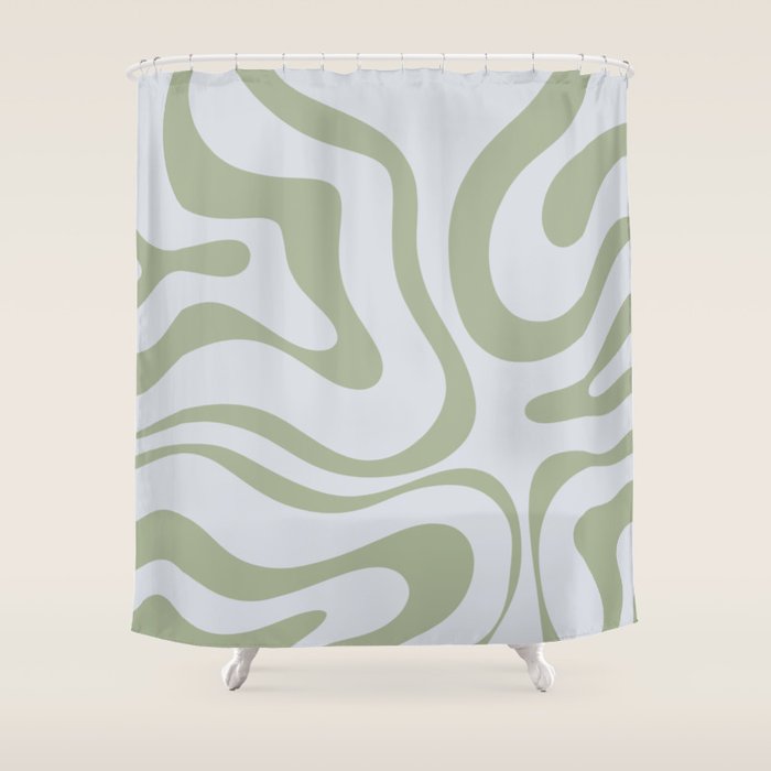 Sage and Silver Liquid Swirl Abstract Shower Curtain Gallery Image 1