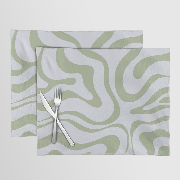 Sage and Silver Liquid Swirl Abstract Placemat Gallery Image 1