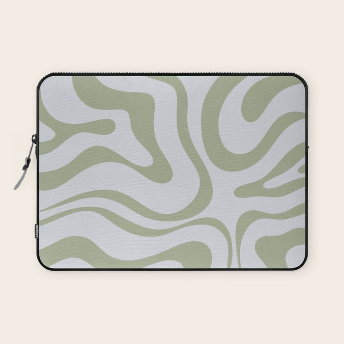 Sage and Silver Liquid Swirl Abstract Laptop Sleeve Gallery Image 1