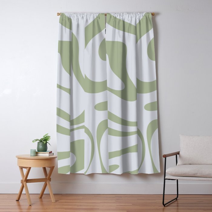 Sage and Silver Liquid Swirl Abstract Window Curtain Gallery Image 5