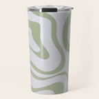 Sage and Silver Liquid Swirl Abstract Travel Mug Gallery Image 1