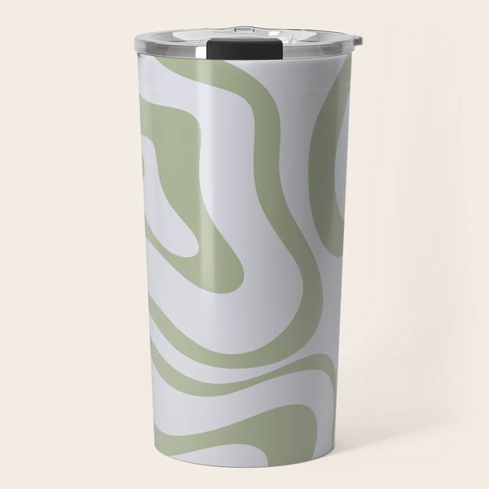 Sage and Silver Liquid Swirl Abstract Travel Mug Gallery Image 1