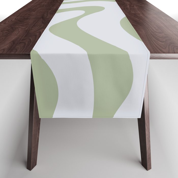 Sage and Silver Liquid Swirl Abstract Table Runner Gallery Image 1