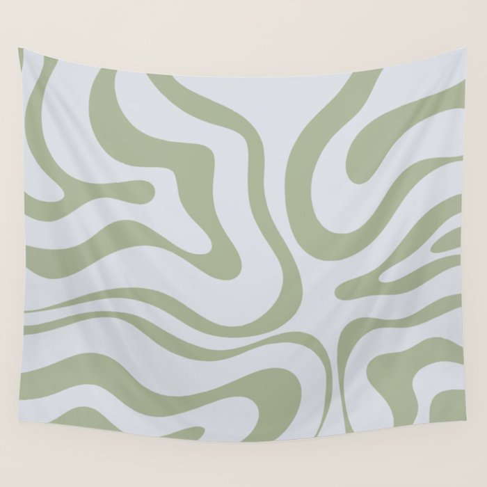 Sage and Silver Liquid Swirl Abstract Wall Tapestry Gallery Image 4