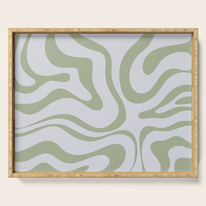 Sage and Silver Liquid Swirl Abstract Serving Tray Gallery Image 1