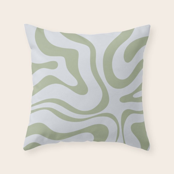 Sage and Silver Liquid Swirl Abstract Throw Pillow Gallery Image 6