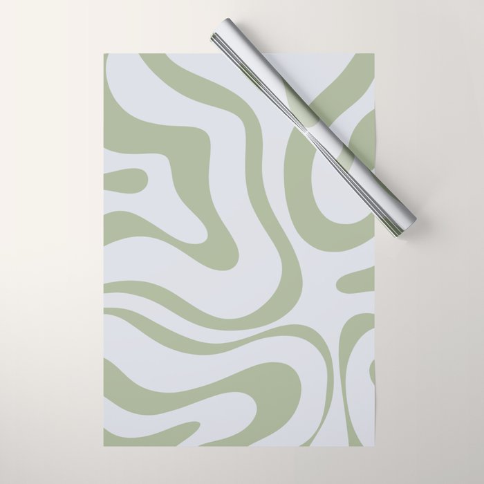 Sage and Silver Liquid Swirl Abstract Wrapping Paper Gallery Image 1