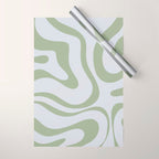 Sage and Silver Liquid Swirl Abstract Wrapping Paper Gallery Image 1