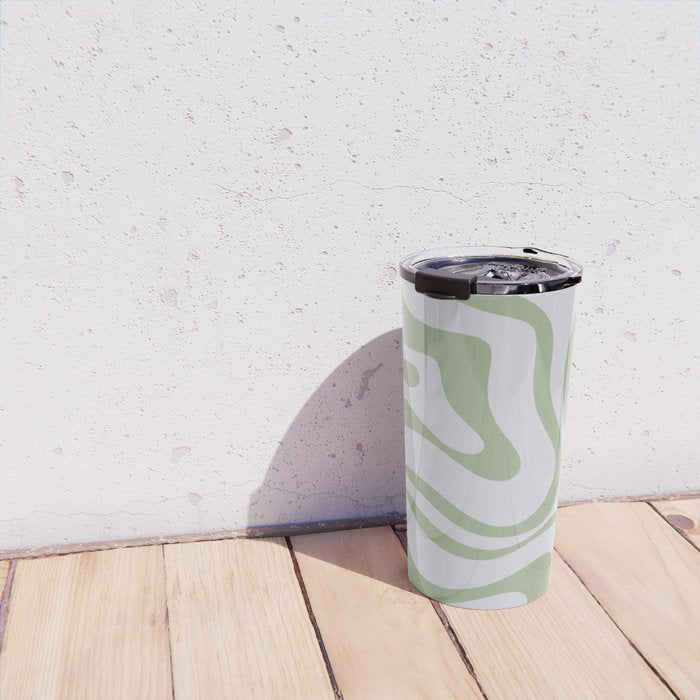 Sage and Silver Liquid Swirl Abstract Travel Mug Gallery Image 4