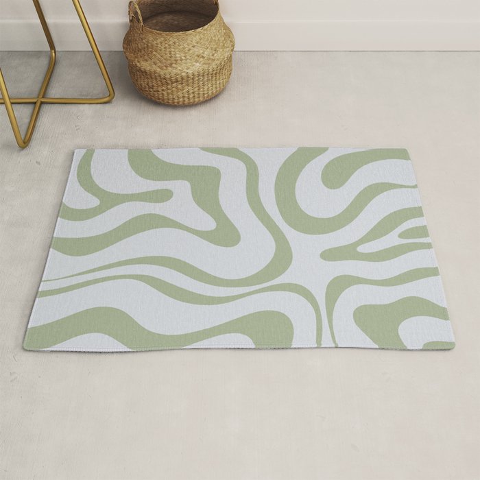 Sage and Silver Liquid Swirl Abstract Rug Gallery Image 1