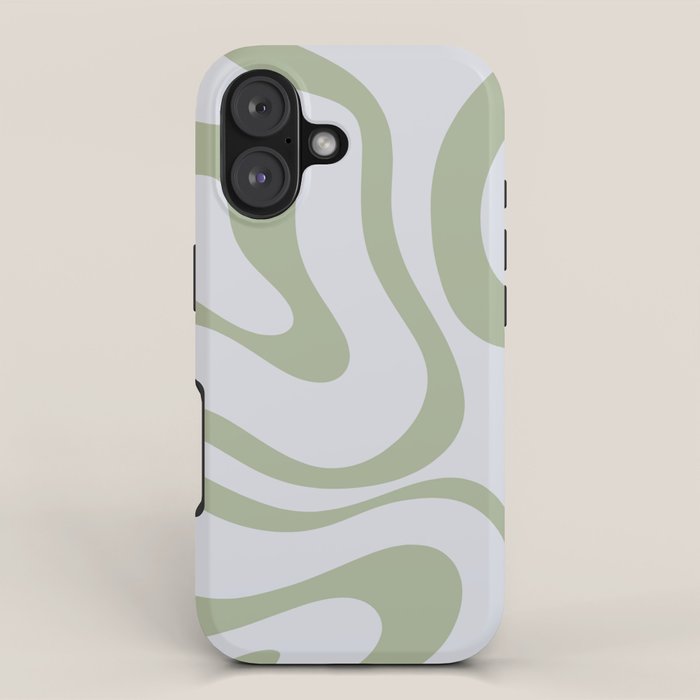 Sage and Silver Liquid Swirl Abstract iPhone Case Gallery Image 1