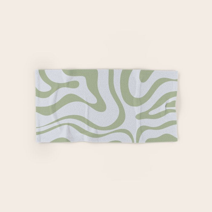 Sage and Silver Liquid Swirl Abstract Bath Towel Gallery Image 1