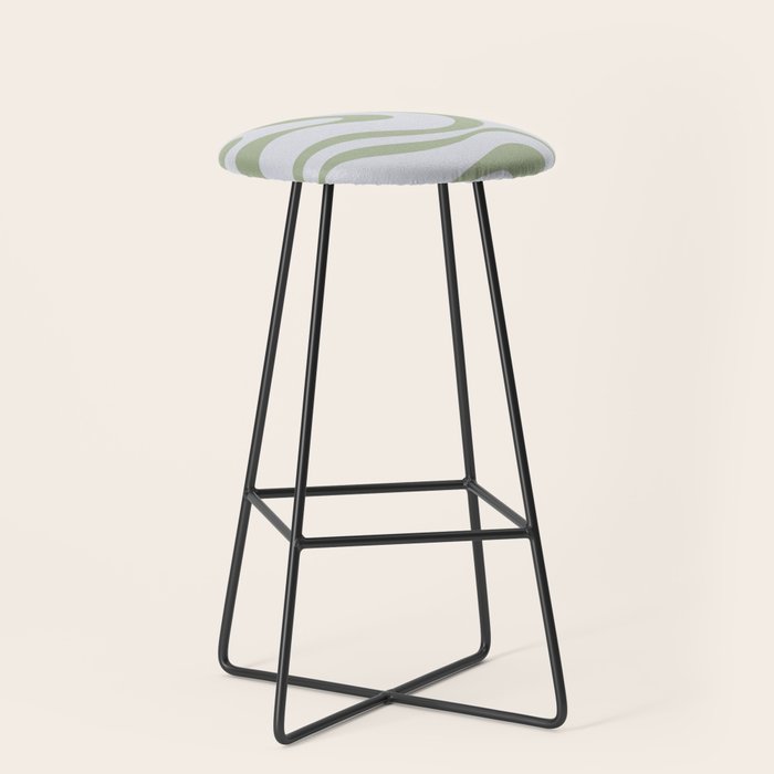 Sage and Silver Liquid Swirl Abstract Stool Gallery Image 1