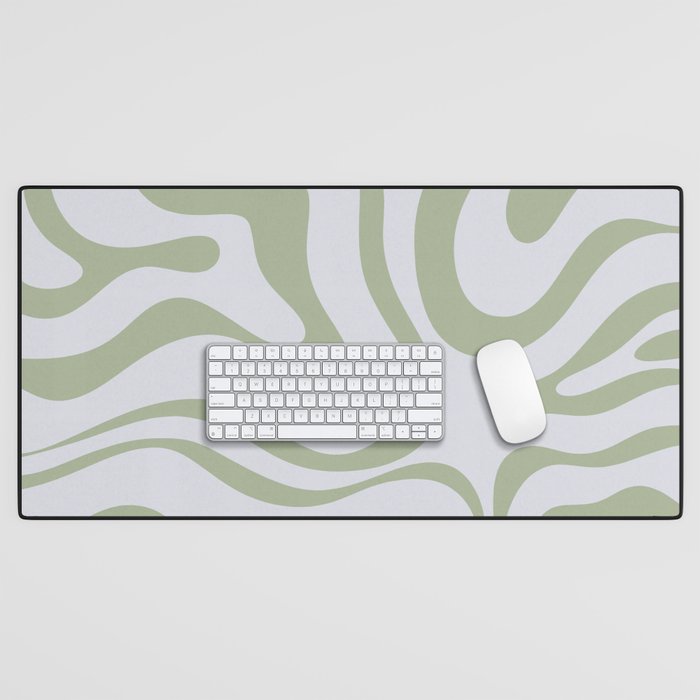 Sage and Silver Liquid Swirl Abstract Desk Mat Gallery Image 1