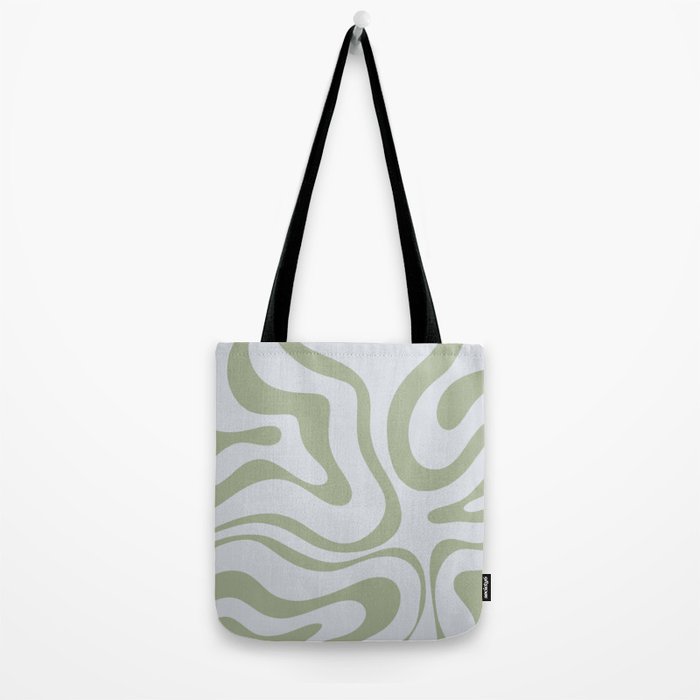 Sage and Silver Liquid Swirl Abstract Tote Bag Gallery Image 2
