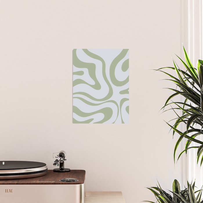 Sage and Silver Liquid Swirl Abstract Poster Gallery Image 2