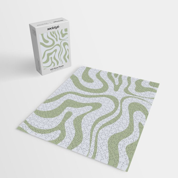 Sage and Silver Liquid Swirl Abstract Jigsaw Puzzle Gallery Image 2