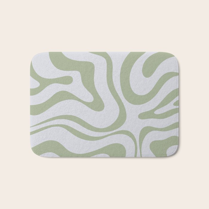 Sage and Silver Liquid Swirl Abstract Bath Mat Gallery Image 1