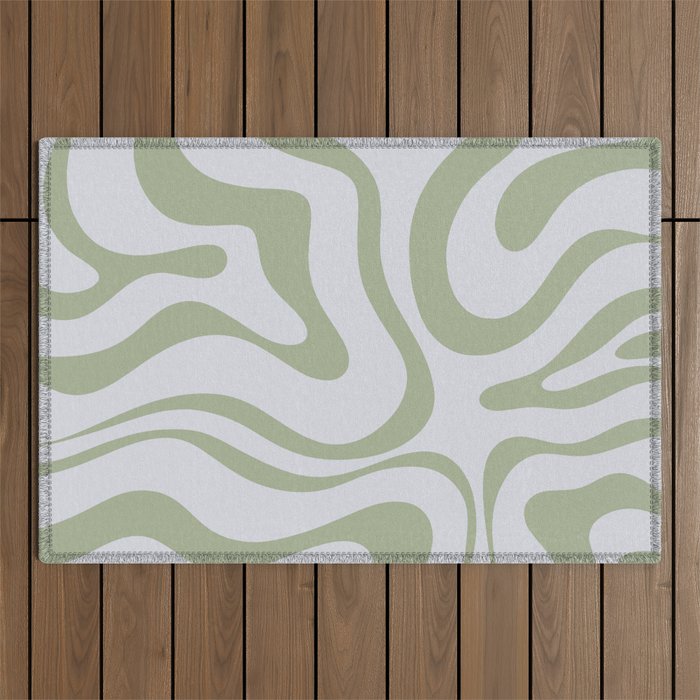 Sage and Silver Liquid Swirl Abstract Outdoor Rug Gallery Image 1