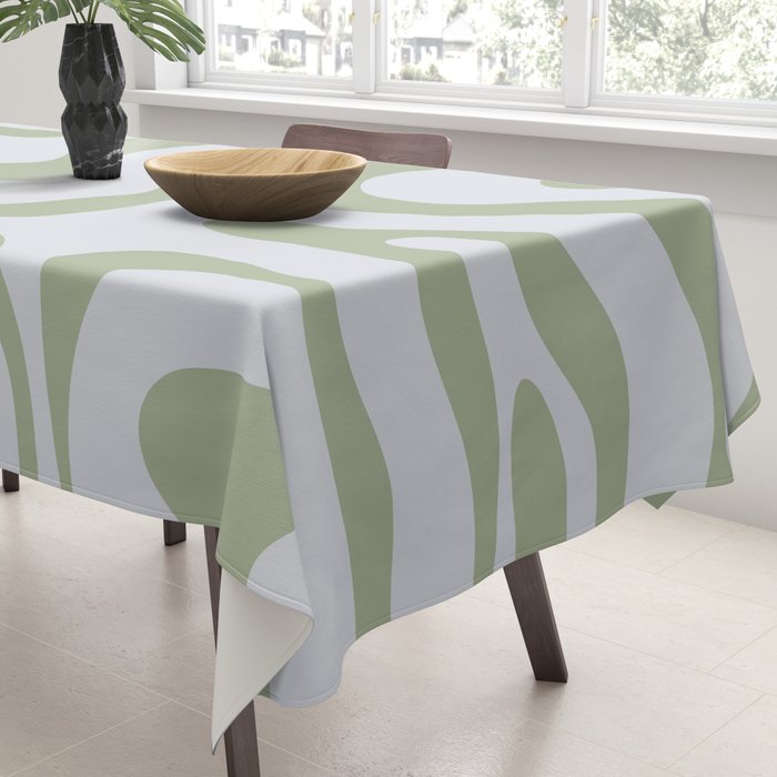 Sage and Silver Liquid Swirl Abstract Tablecloth Gallery Image 3