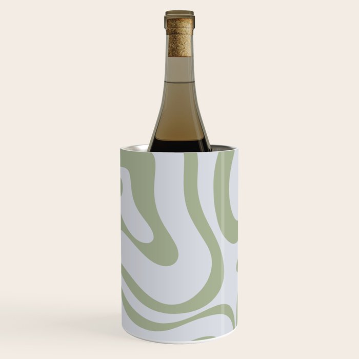 Sage and Silver Liquid Swirl Abstract Wine Chiller Gallery Image 1