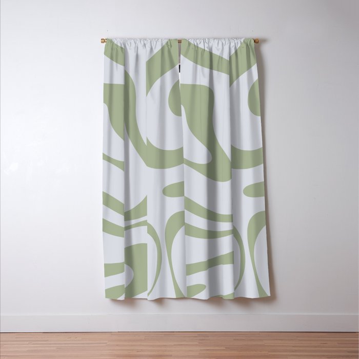 Sage and Silver Liquid Swirl Abstract Window Curtain Gallery Image 3
