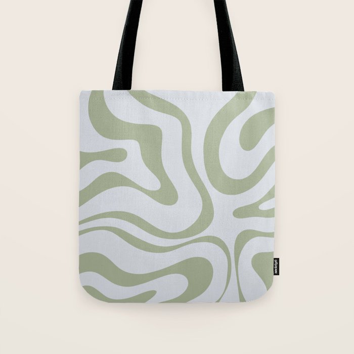 Sage and Silver Liquid Swirl Abstract Tote Bag Gallery Image 1