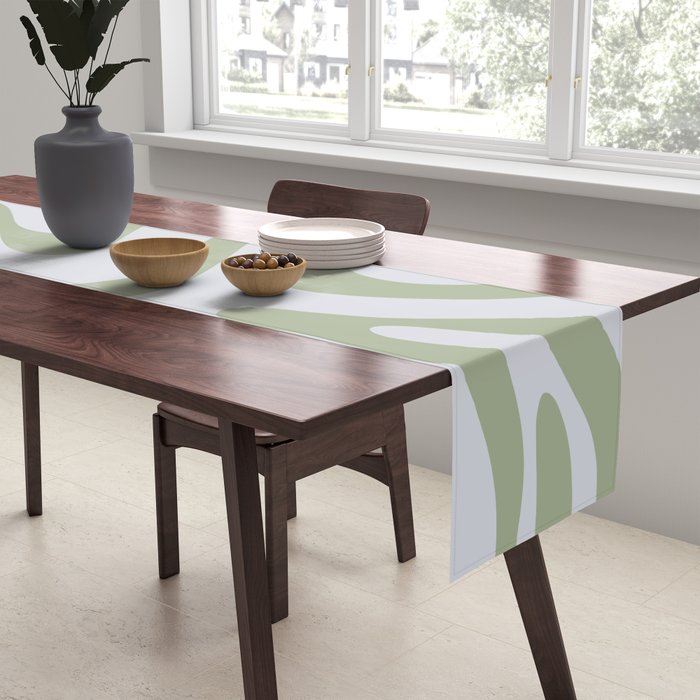 Sage and Silver Liquid Swirl Abstract Table Runner Gallery Image 2