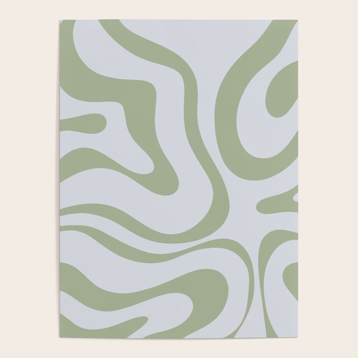Sage and Silver Liquid Swirl Abstract Poster Gallery Image 4