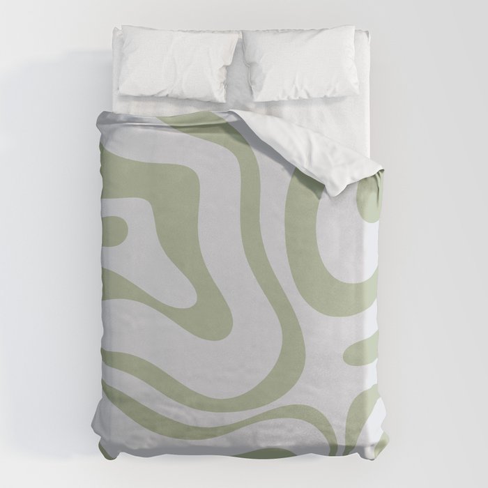 Sage and Silver Liquid Swirl Abstract Duvet Cover Gallery Image 1