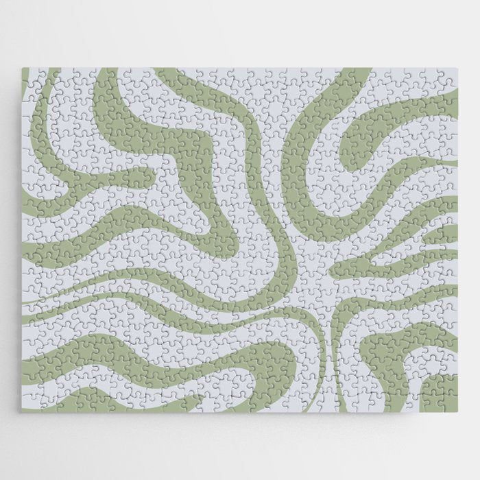 Sage and Silver Liquid Swirl Abstract Jigsaw Puzzle Gallery Image 1