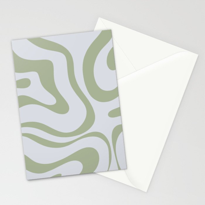 Sage and Silver Liquid Swirl Abstract Stationery Card Gallery Image 2