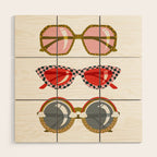 Retro Sunglasses - Pink & Red on Teal Wood Wall Art Gallery Image 1