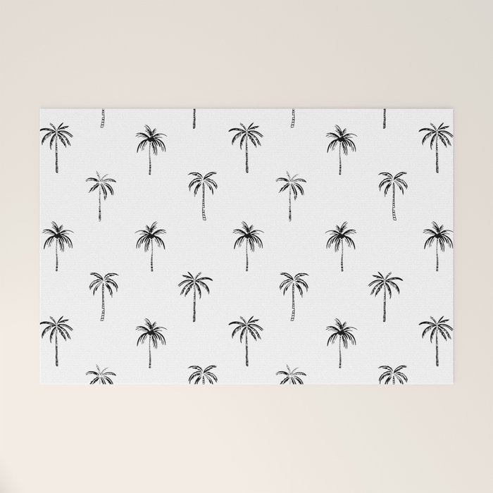 Black and white tropical palm tree pattern Welcome Mat Gallery Image 1