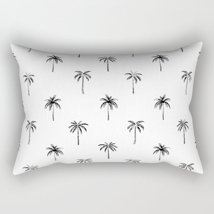 Black and white tropical palm tree pattern Rectangular Pillow Gallery Image 2
