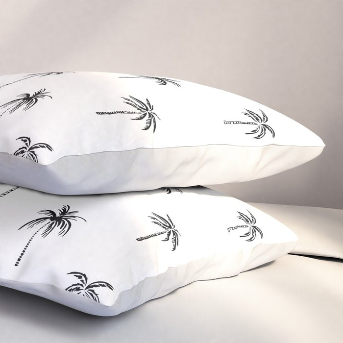 Black and white tropical palm tree pattern Pillow Sham Gallery Image 3
