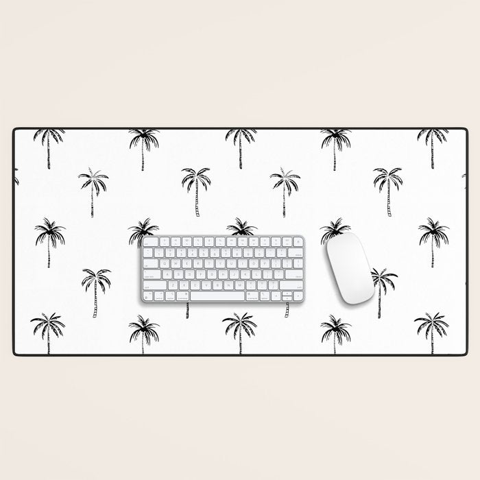 Black and white tropical palm tree pattern Desk Mat Gallery Image 1