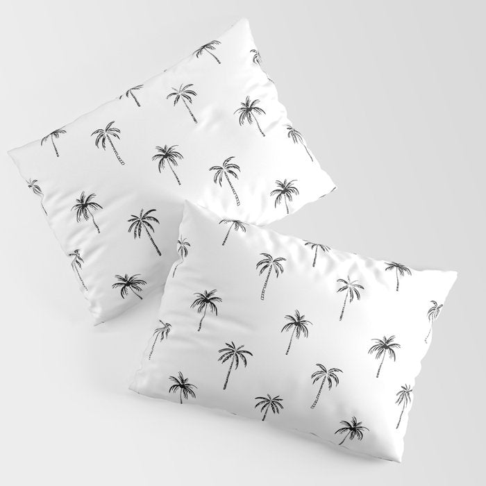 Black and white tropical palm tree pattern Pillow Sham Gallery Image 3