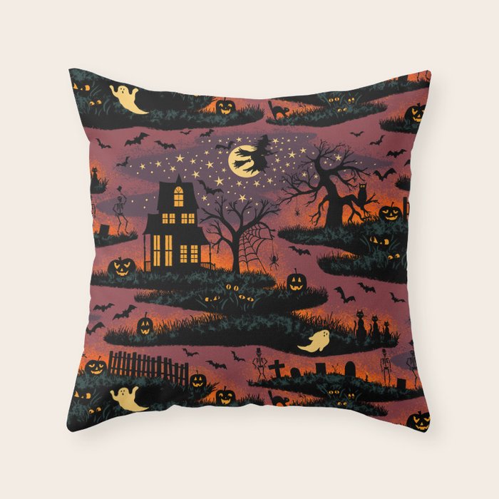 Halloween Night - Bonfire Glow Throw Pillow Gallery Image 6