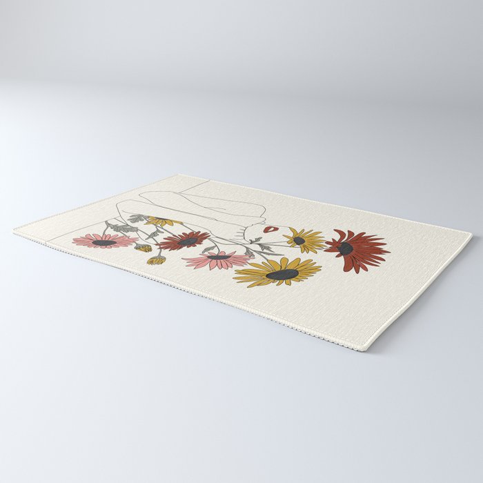 Colorful Thoughts Minimal Line Girl with Sunflowers Rug Gallery Image 3