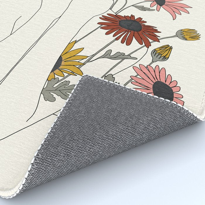 Colorful Thoughts Minimal Line Girl with Sunflowers Rug Gallery Image 4