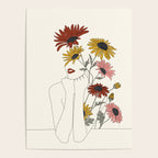 Colorful Thoughts Minimal Line Girl with Sunflowers Poster Gallery Image 4