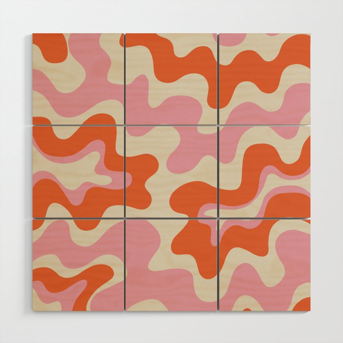 Pink and orange retro style liquid swirls Wood Wall Art Gallery Image 1