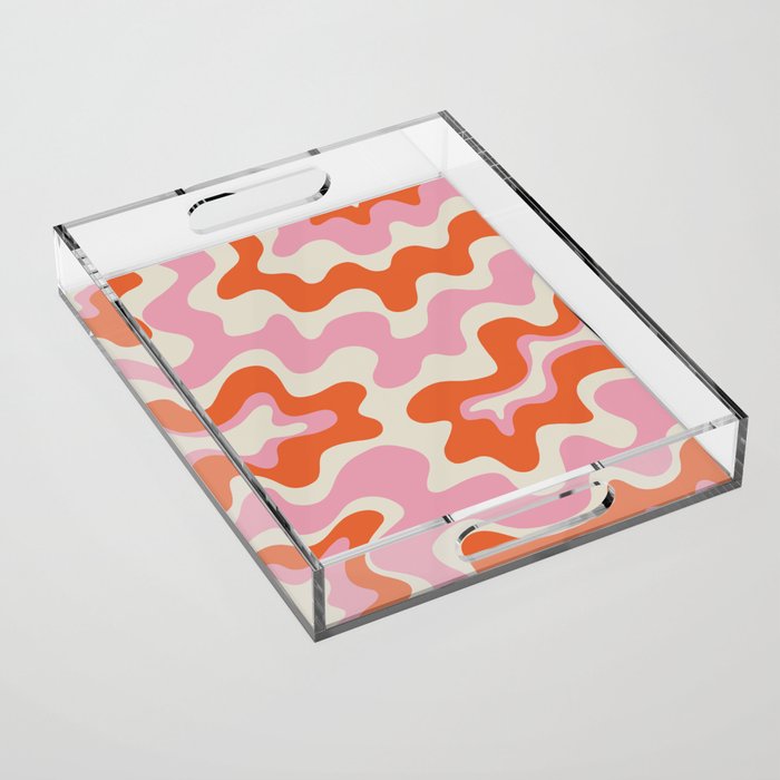 Pink and orange retro style liquid swirls Acrylic Tray Gallery Image 1