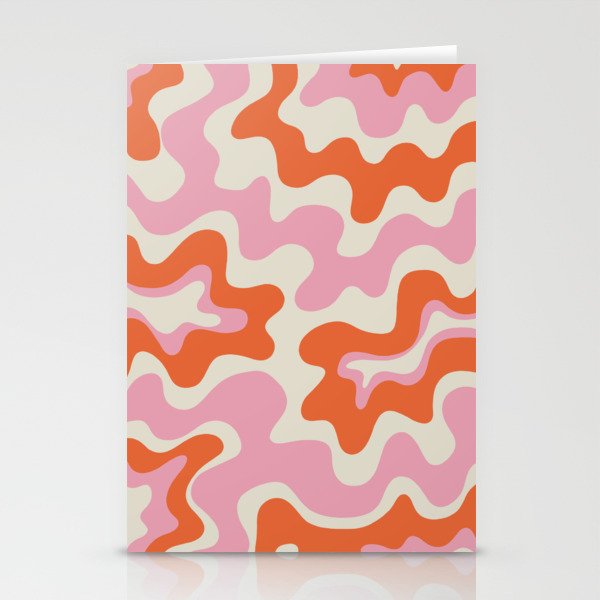 Pink and orange retro style liquid swirls Stationery Card Gallery Image 1
