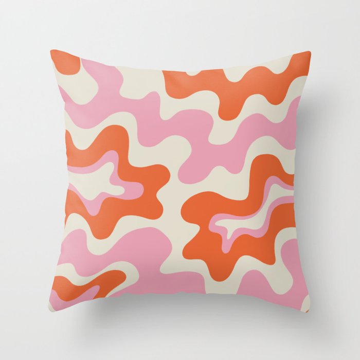 Pink and orange retro style liquid swirls Throw Pillow Gallery Image 6