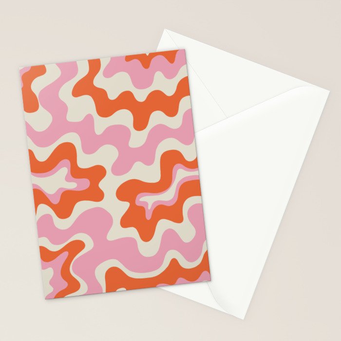 Pink and orange retro style liquid swirls Stationery Card Gallery Image 2