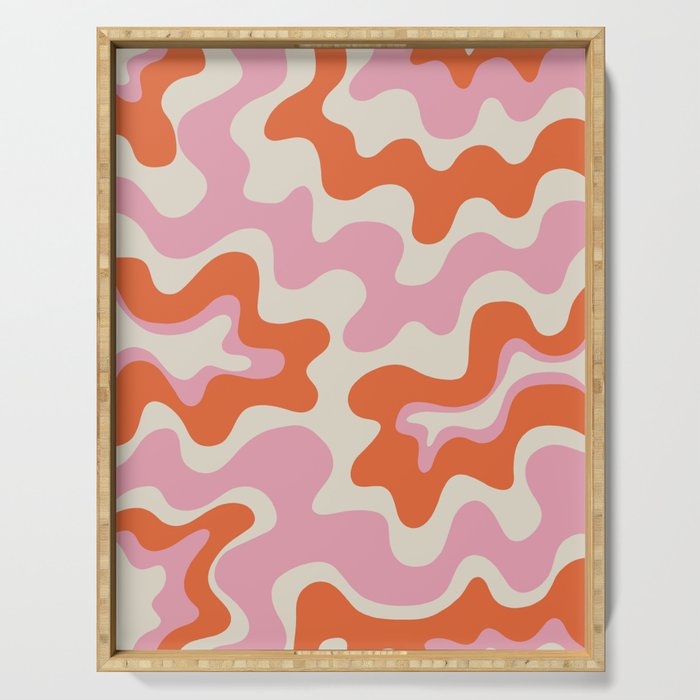Pink and orange retro style liquid swirls Serving Tray Gallery Image 1
