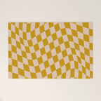 Retro Wavy Optical Illusion Checkerboard Pattern in Mustard Yellow and Cream Welcome Mat Gallery Image 1