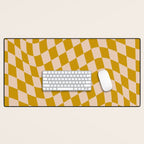 Retro Wavy Optical Illusion Checkerboard Pattern in Mustard Yellow and Cream Desk Mat Gallery Image 1